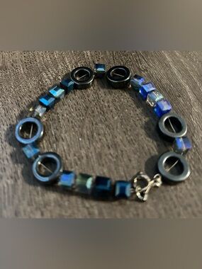 Iridescent Blue Crystal and Hematite Circle Bracelet